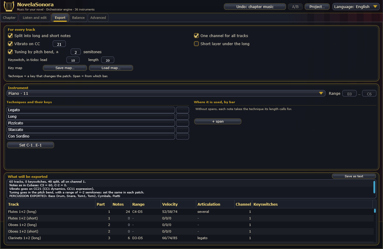 The Export tab