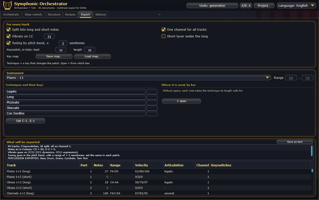 The Export tab