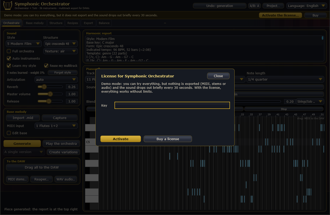 The license panel