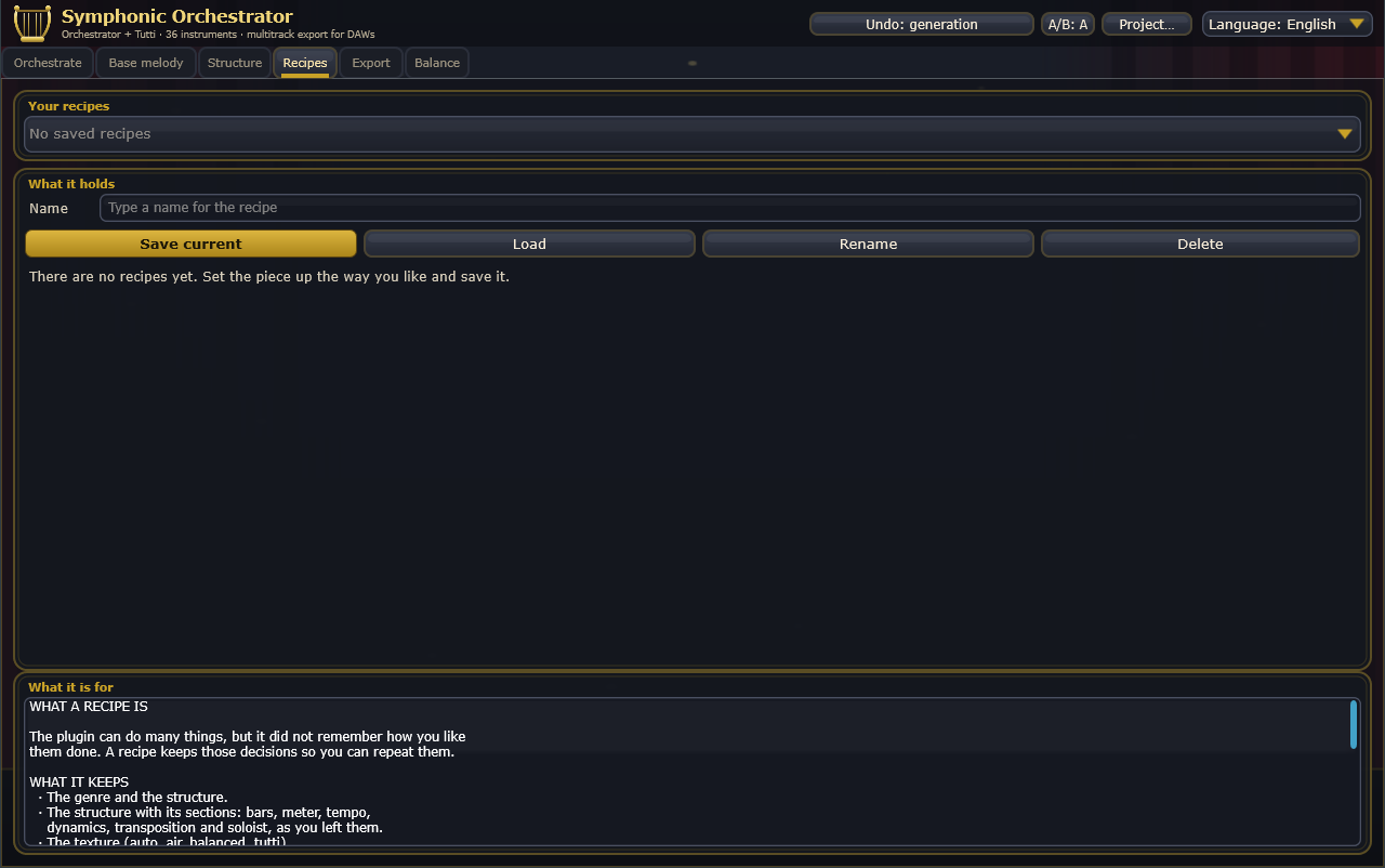 The Recipes tab
